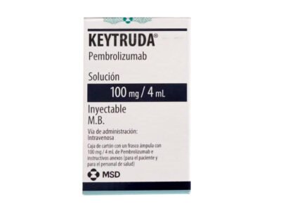 Caja de Keytruda 100mg Pembrolizumab original laboratorio MSD para inmunoterapia